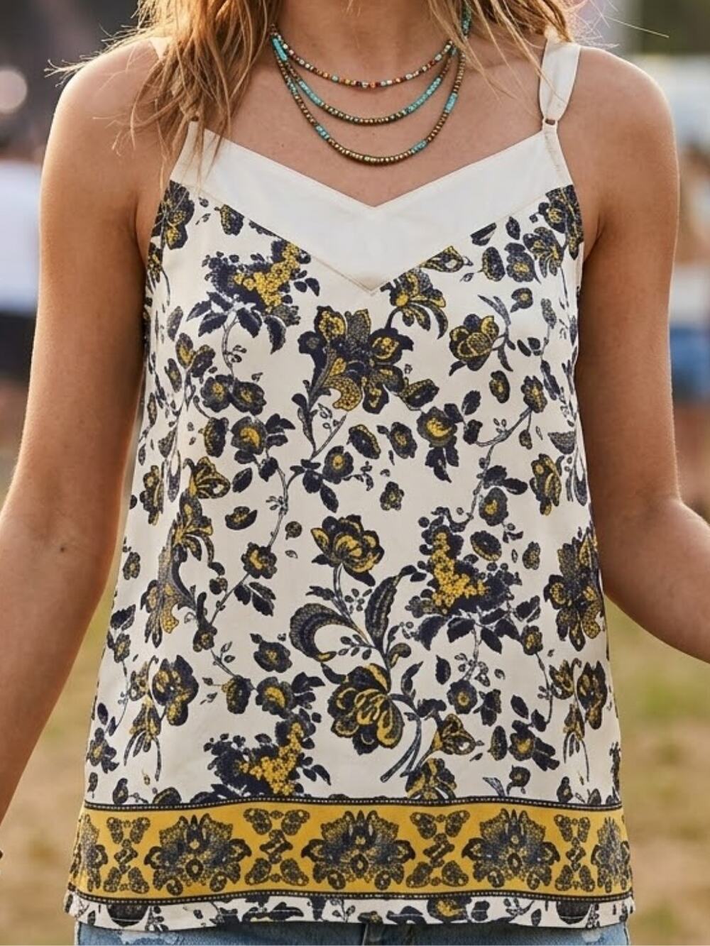 Intimately Free People Solstice Cami Floral Satin Trim Tank Top S